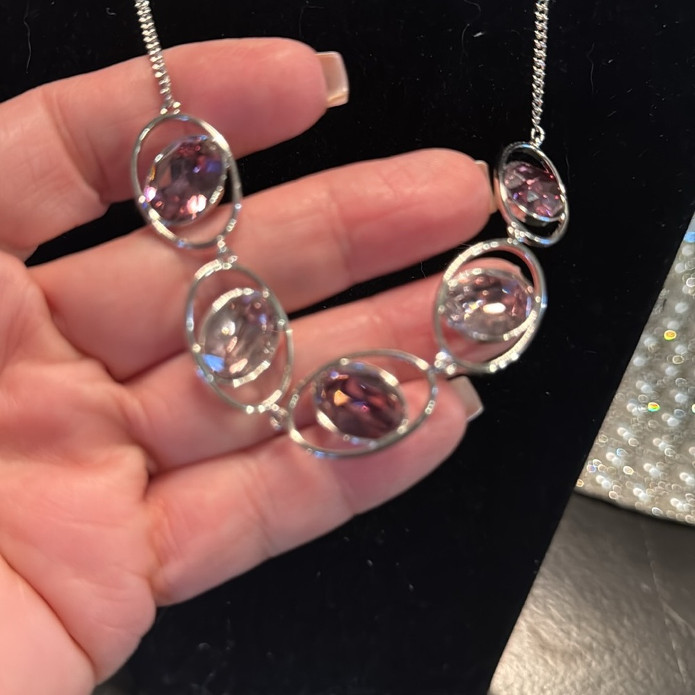 Touchstone Crystal In Rotation Necklace 15-18"‎ Rhodium Plated NEW - Picture 2 of 3